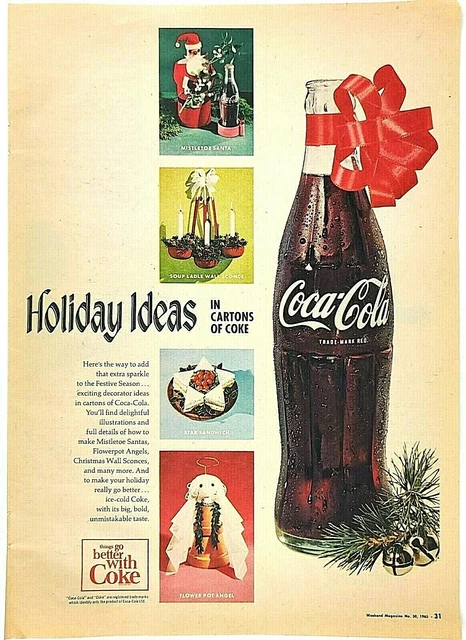 Coca Cola Christmas Ad VTG 1965 LARGE 14 x 10 Holiday Ideas Mistletoe Red Bow