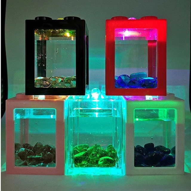 Betta Fish Mini Aquarium Fighting Fish LED Building Block Fish Tank Aquarium 3