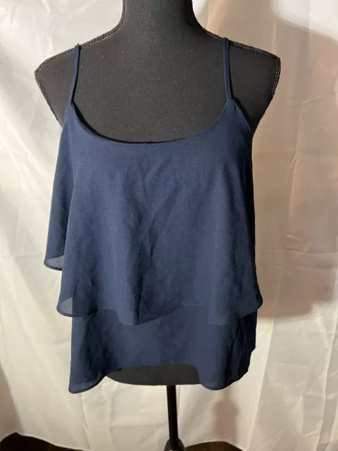 Paper Crane Layered Tank Top Large Blue Tiered Flowy Light Blouse Cami Women’s