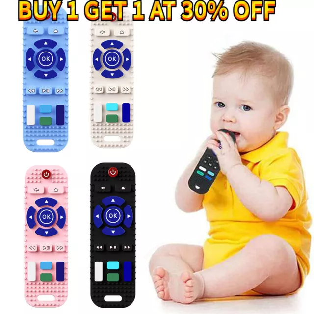 Baby Teether Toy Silicone TV Remote Control Shape Teething Sensory Soft Chew UK