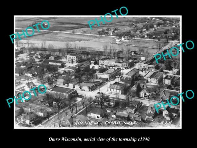 OLD LARGE HISTORIC PHOTO OF OMRO WISCONSIN AERIAL VIEW OF THE TOWN c1940