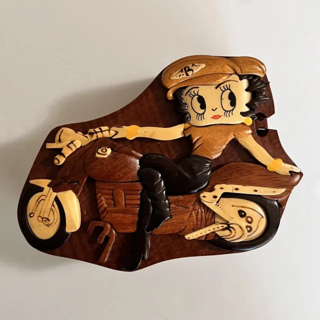 Betty Boop Wooden Motorcycle Jewelry Puzzle Treasure Box