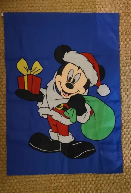 Vintage DISNEY Mickey Mouse Santa CHRISTMAS House Flag Nylon 28" x 39"