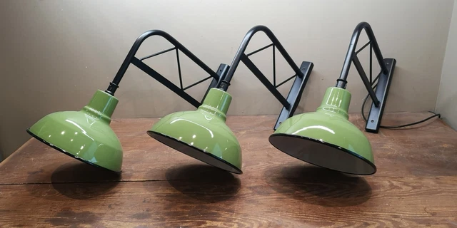 Emaille Fabriklampe "Alpha Grün Dunkel" Mit Stahlrohr-Aufhängung