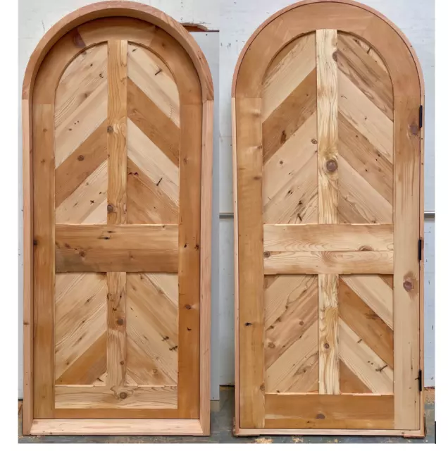 Rustic reclaimed arched door solid wood Doug Fir Chevron pattern pre hung