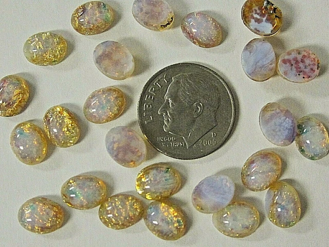 24 VTG Glass OPAL 8x6mm JAPAN GLASS CAB FLATBACK LOT STONE JEWELRY REPAIR CRAFTS