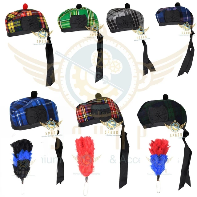 Scottish Highlander Military Piper Multi Tartan Colors GLENGARRY Kilt Cap/Hat