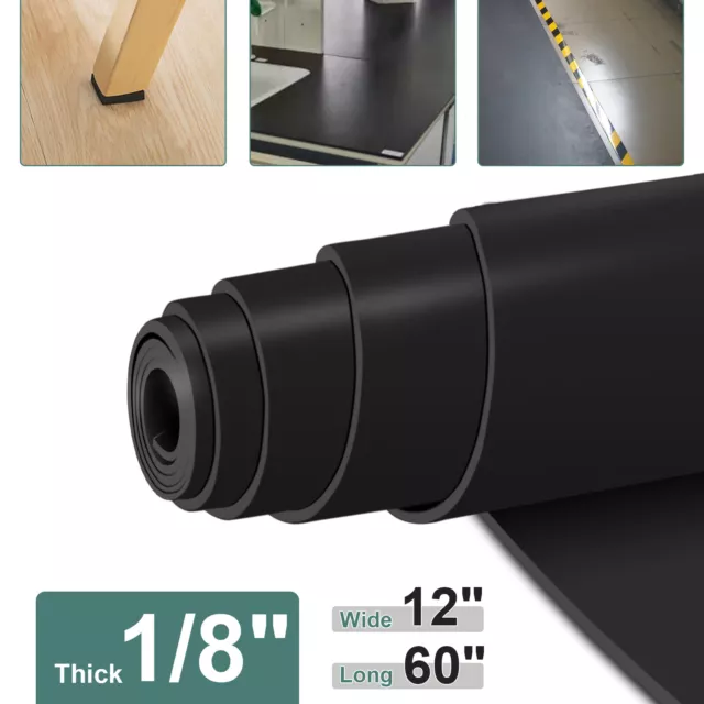 12" Wx 60"L Neoprene Sheet Rubber Solid Strip 1/8" Thk Roll 60 Duro Black