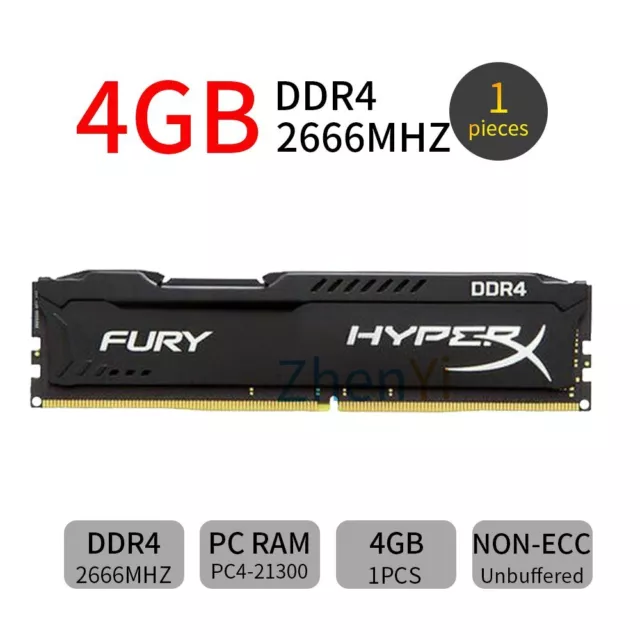 4Go DDR4 2666MHz PC4-21300 CL15 1.2V 288Pin Mémoire Bureau Pour HyperX Fury FR