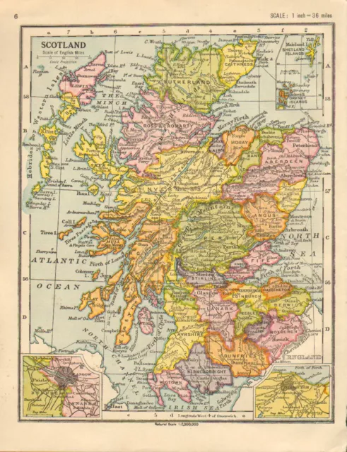 1930 Map ~ Scotland Perth Argyll Dumfries Aberdeen ~ Environs Glasgow Edinburgh