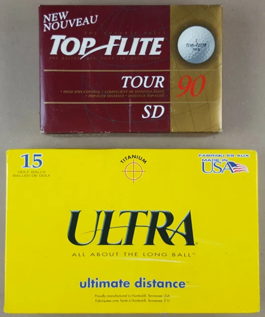 Lot 2 Boites Balles Golf Ultra Ultimate Distance Top Flite Tour 90 Rare Vintage
