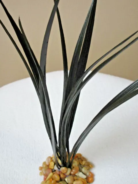 10" SMALL Black Vanilla SWORD GRASS plastic plant, stone base