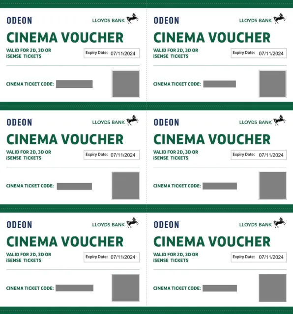 6x Odeon cinema tickets valid until 07/11/2024