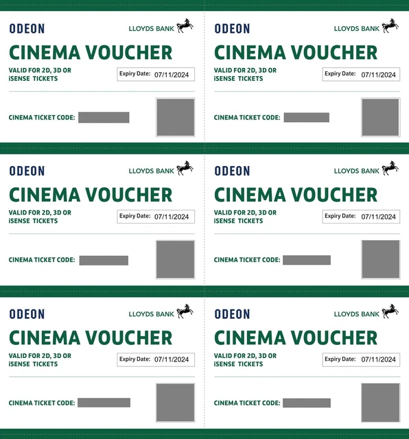 6x Odeon cinema tickets valid until 07/11/2024 6x Odeon cinema tickets valid until 07/11/2024