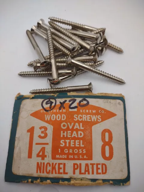 #8 x 1-3/4" Nickel Plated Oval Head Slotted Steel Wood Screws (20) Packs #csp14