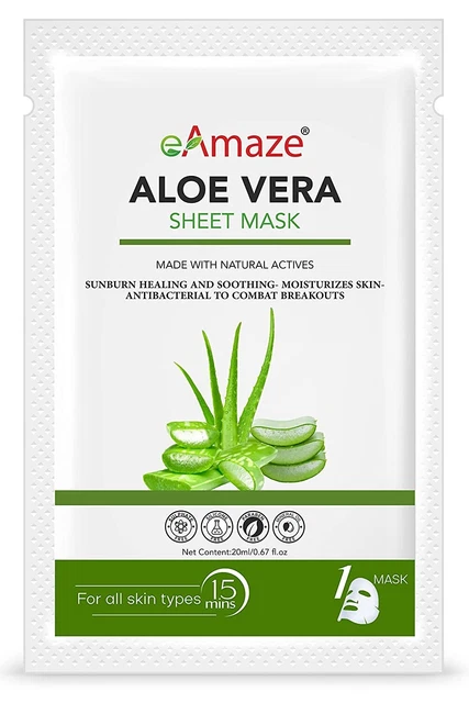 eAmaze ALOE VERA Serum Sheet Mask Face Sheet Mask with Castor Oil, (Pack of 5).