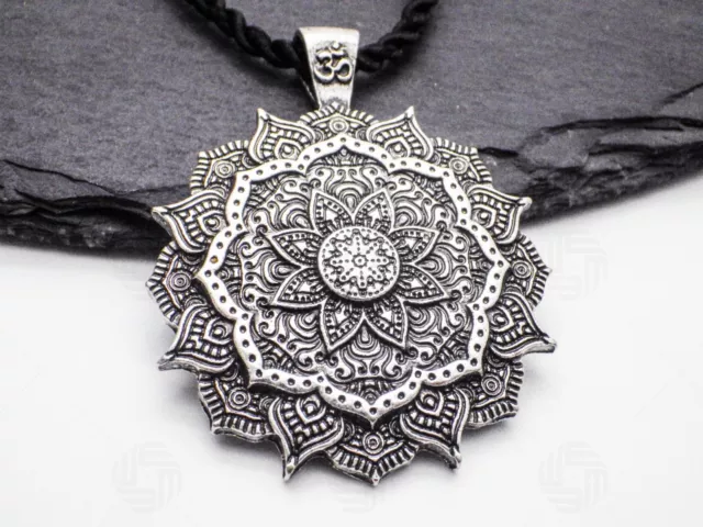 Buddhist Necklace OM Mandala Healing Flower Lotus Pendant Silver Buddha Reiki