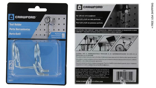 Crawford  Zinc Plated  Silver  Steel 3.1 in. Tool Holder Peg Hooks 2PK
