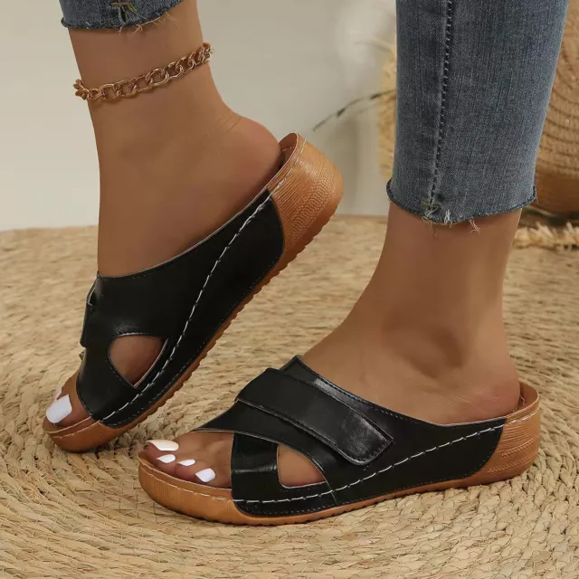 Womens Summer Wedge Sandals Orthopedic Slippers Slip On Sliders Shoes Non-Slip