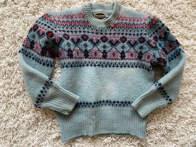Vintage Maglione Welgrume Ragazzi Bambini Blu Spesso Maglia Lana Età 5-6