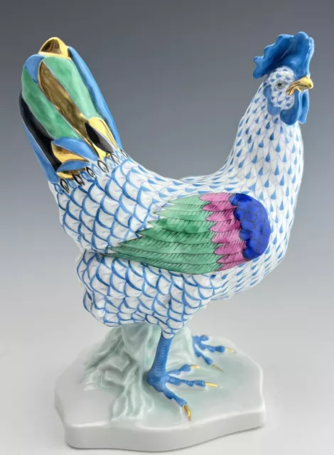 🦋 BRAND NEW HEREND Large 7.25” HEN Bird Blue Fishnet Rooster Figurine