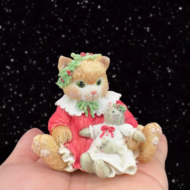 Calico Kittens Enesco 1993 Cat Figurine Dressed In Our Holiday Best 3”W 2.5”T