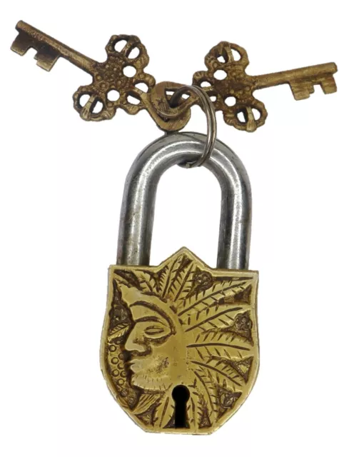 Tribal Man Shape Door Lock Victorian Style Brass Handmade Padlock & Working Keys