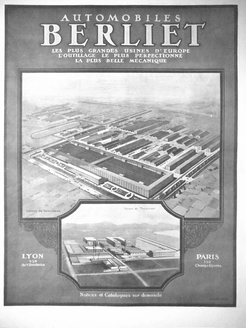 1922 Berliet Automobiles Venissieux Factories & Monplaisir Press Advertisement