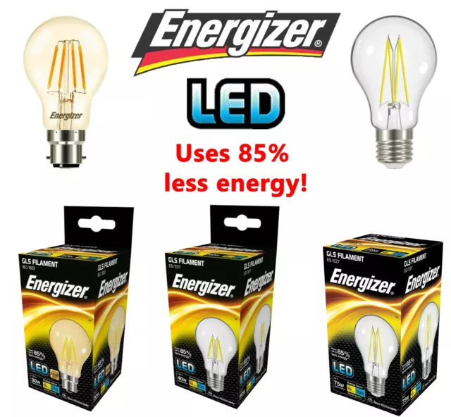 Energizer LED GLS Glühbirnen Filament 4,2w = 30w 6,2W = 60W 11w = 75 WATT B22 E27
