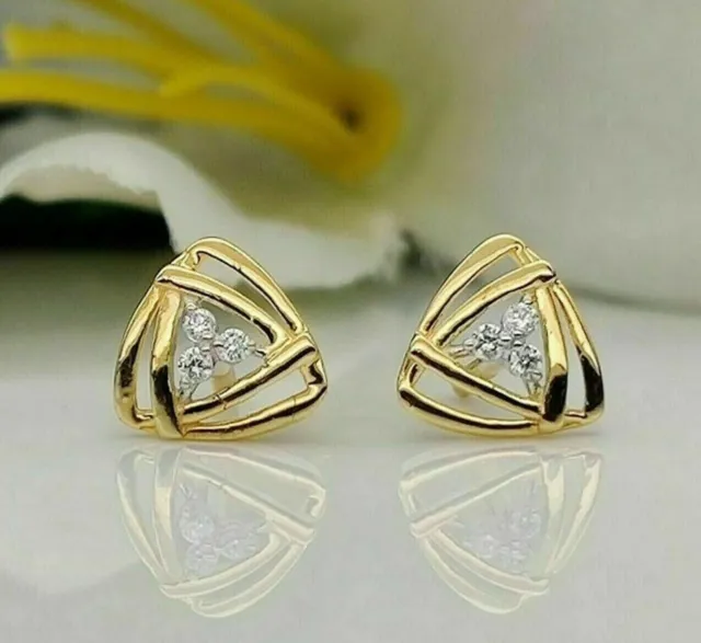 1Ct Round Simulated Diamond Trillion Shape Stud Earrings 14K Yellow Gold Plated
