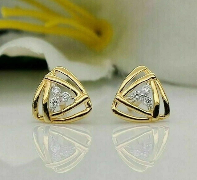1Ct Round Simulated Diamond Trillion Shape Stud Earrings 14K Yellow Gold Plated