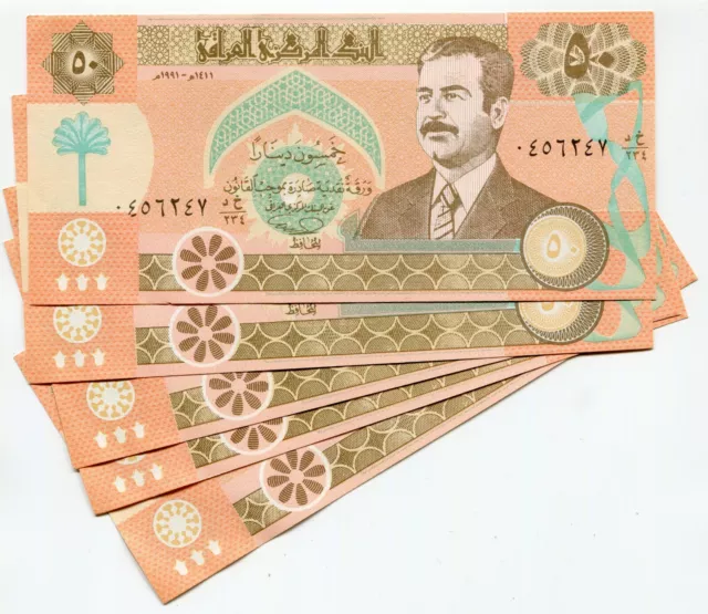 Saddam Hussein Iraq Iraqi 50 Dinar P75 VF Original Very Rare x 5  Banknote Lot