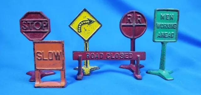 Antique 1930's Arcade Cast Iron Road Street Signs Vintage Lot Of 6