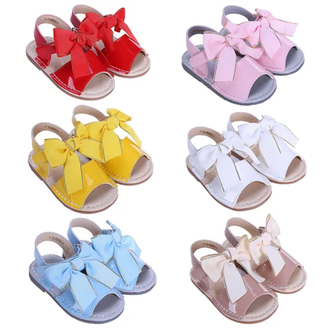 Baby Girl Bow Sandals Flat Heels Toddler Kids Summer Party Wedding Spanish Shoes