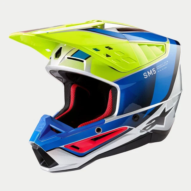 Alpinestars 2024 Supertech SM5 Sail Yellow Blue Silver Motocross Helmet MX Quad
