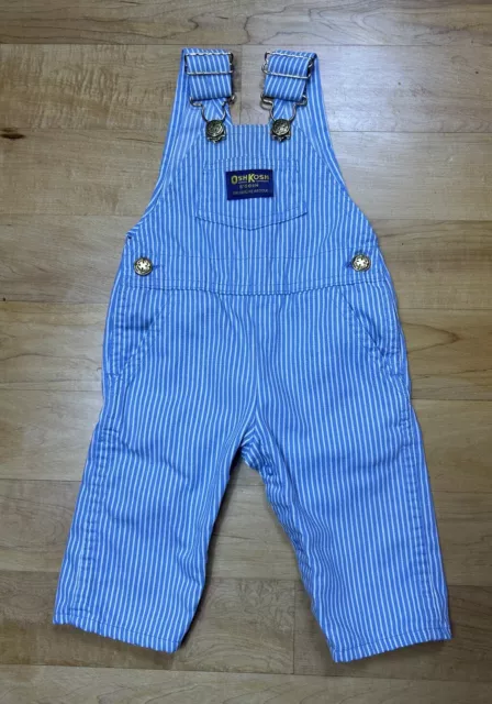 Vintage OSH KOSH Overalls 3/6 Months Baby Blue Pinstripes Hickory Railroad Bibs