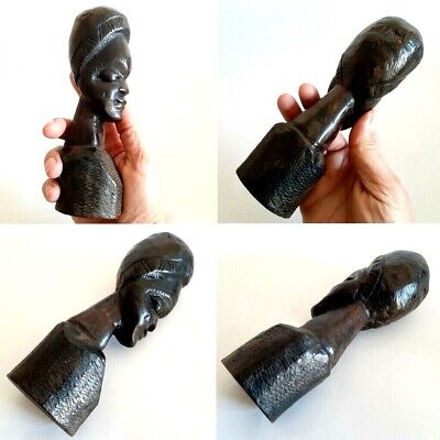 Ebony Wood Old African Vintage Carved Hand Statue Sculpture Bust Head Art 8 in