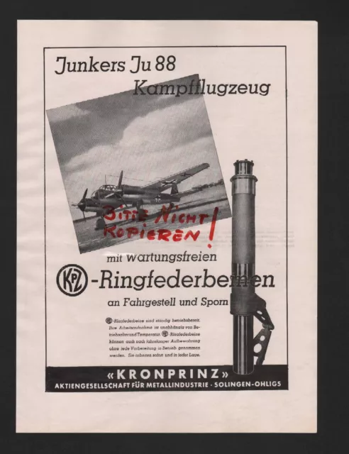 SOLINGEN-OHLIGS, Werbung 1940, Kronprinz AG für Metallindustrie