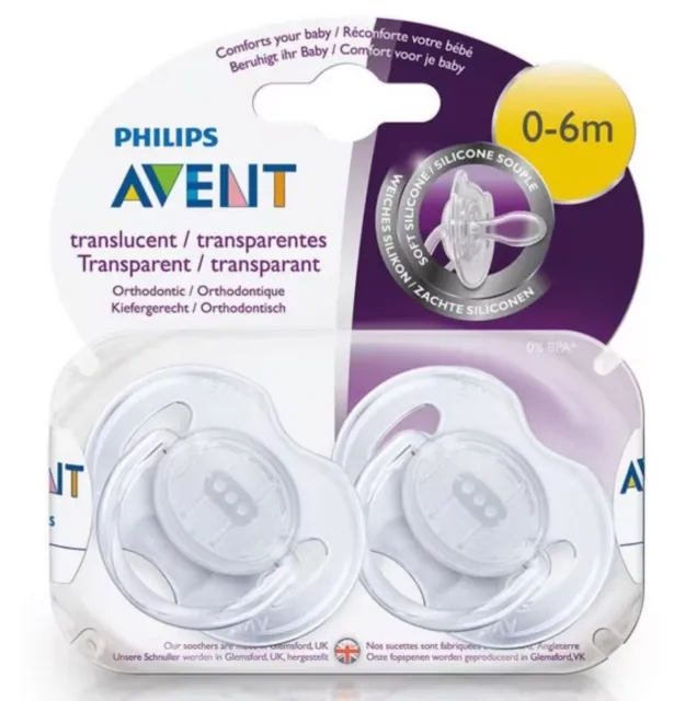 Avent Free Flow Soother Translucent 0-6 Months 2 Pack Pacifier Dummy Dummies