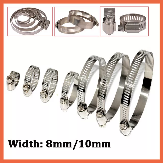 Hose Clips Pipe Clamps - Stainless Steel Hose Clamp Worm Drive Clip Width 8/10mm