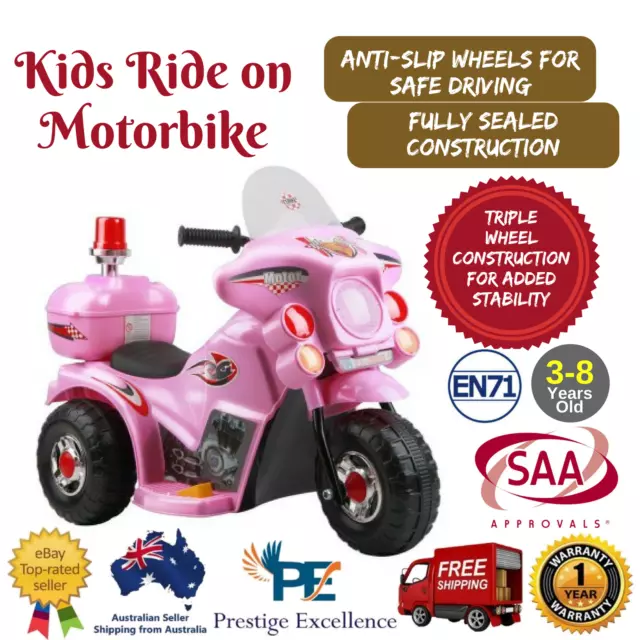 Kids Ride on Motorbike Battery Electric Toy Police Car for Girls w/ Charger Pink