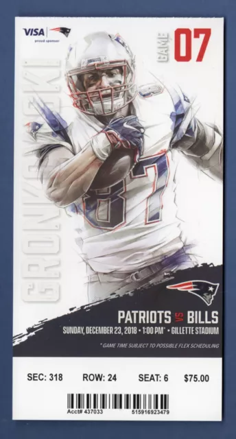 2018 NEW ENGLAND PATRIOTS vs BUFFALO BILLS FULL TICKET NM/MT