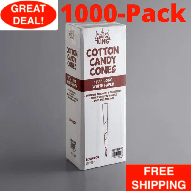 (1000-Pack) Carnival King Plain White Paper Cotton Candy Cones Sturdy Design