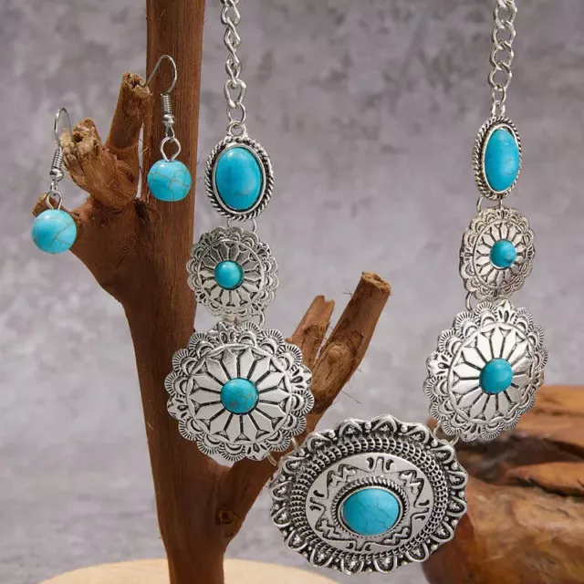 Horse & Western Jewellery Jewelry Concho Necklace  Earrings Set Silver Turquoise