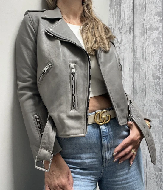NEW ALL SAINTS Grey Real Leather Balfern Biker Jacket. Uk 10 339 160.00 PicClick UK