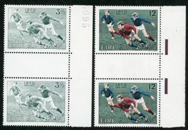 Irlanda 1974 pares de canaletas de rugby, Scott 361-362, Hib C195-C196