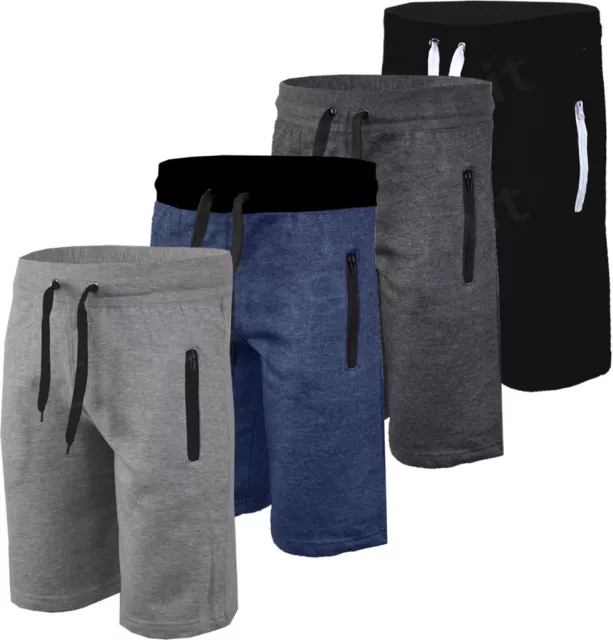 Mens Plain Gym Fleece Jogger Shorts / 3/4 Elasticated waist Running Zip Pockets