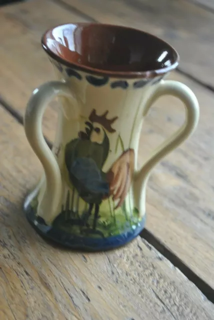Longpark Pottery Torquay triple handled vase Devon MottoWare Loving Cup Cockerel