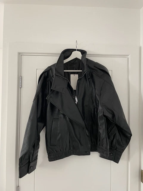 FAUX LEATHER BOMBER JACKET WITH EMBROIDERED TEXT - Black | Singapore