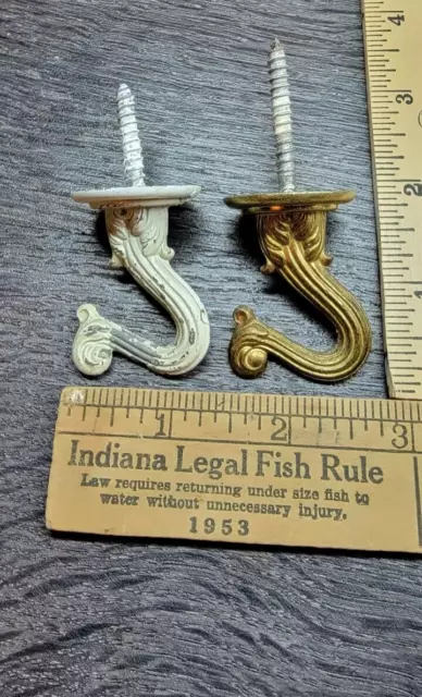 2 Vintage Metal Decorative Ceiling Hooks White Brass